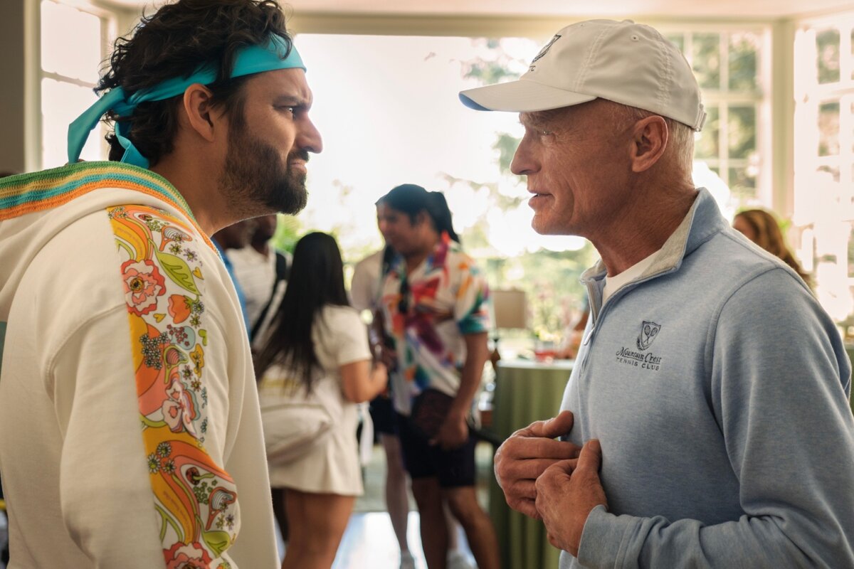 Dusty (Jake Johnson) and his father, Chuck (Ed Harris), in "The Dink." (Apple Original Films)