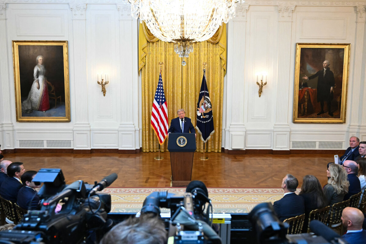 President Donald Trump addresses the nation from the East Room of the White House in Washington on July 16, 2026. In a primetime address, Trump announced the declassification of information that he said reveals large-scale Chinese hacking of American voter information and illicit acquisition of 220 million U.S. voter files. (Saul Loeb/pool/AFP via Getty Images)