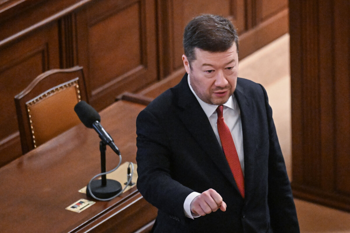 The speaker of the Chamber of Deputies of the Parliament of the Czech Republic Tomio Okamura (Freedom and Direct Democracy SPD party) attends a session of the Czech Parliament on March 5, 2026 in Prague. (Michal Cizek/AFP via Getty Images)