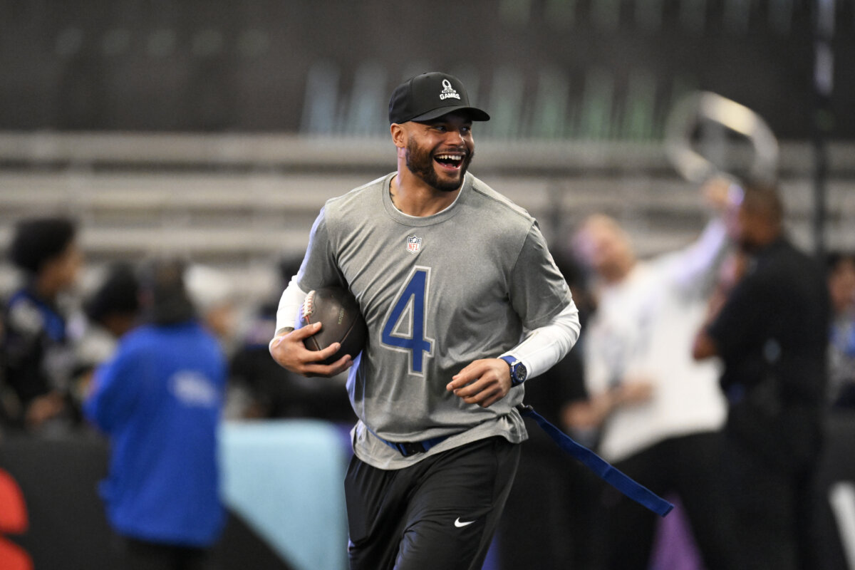 Dak Prescott #4 of the Dallas Cowboys during the NFC Pro Bowl practice at Moscone Center South on February 02, 2026 in San Francisco, California. (Eakin Howard/Getty Images)