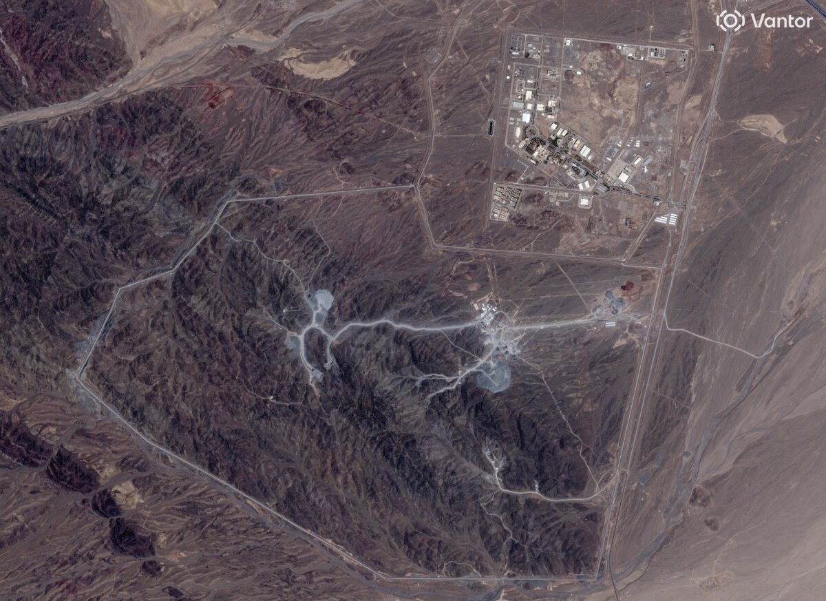 A satellite view shows an overview of the Natanz nuclear facility and Pickaxe Mountain, near Natanz, Iran, on June 30, 2026. (Vantor/Handout via Reuters)