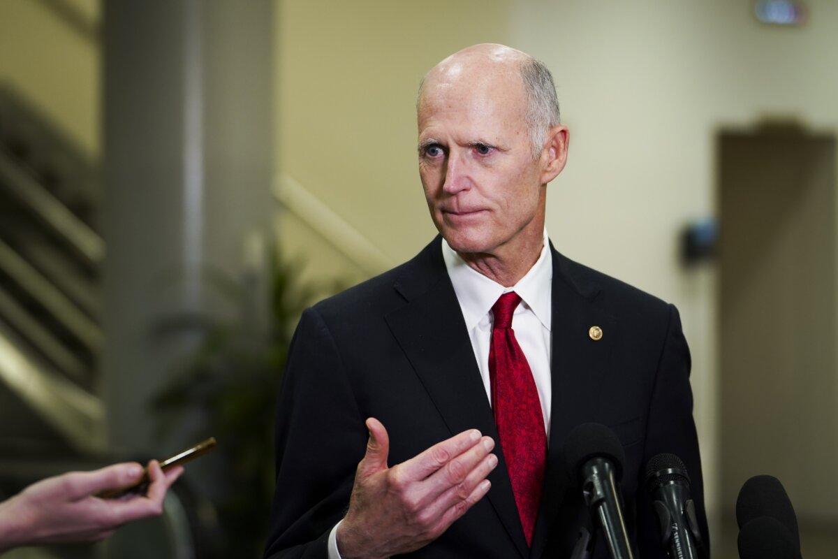 Sen. Rick Scott (R-Fla.) speaks during a press conference in the U.S. Capitol in Washington on July 11, 2023. (Madalina Vasiliu/The Epoch Times)
