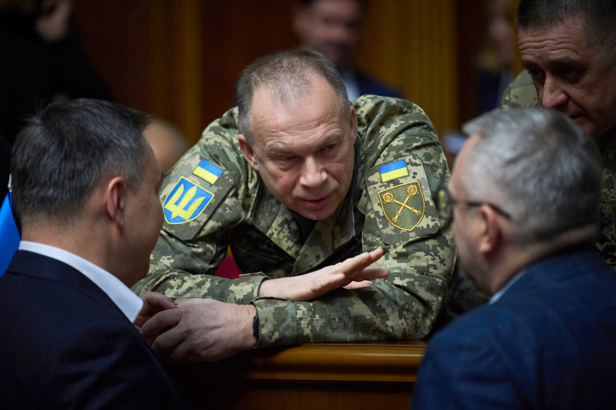 Gen. Oleksandr Syrskyi speaks to parliamentarians at Verkhovna Rada in Kyiv, Ukraine, in a photo provided on Nov. 19, 2024. (Press Service of The President of Ukraine via AP)
