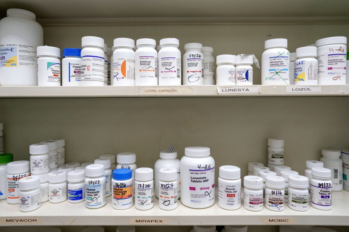 Medications are stored on shelves at a pharmacy in Los Angeles on May 12, 2025. (Eric Thayer/Getty Images)