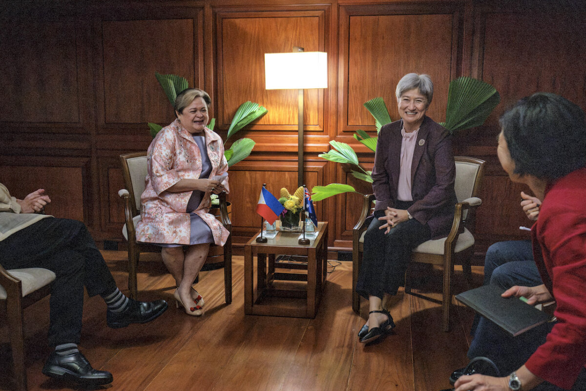 Philippines' Foreign Secretary Theresa Lazaro (L) meets with Australia's Foreign Minister Penny Wong (R) on the sidelines of the Association of Southeast Asian Nations (ASEAN) Foreign Ministers Meeting in Pasay, Metro Manila on July 23, 2026. (Ezra Acayan/POOL/AFP)