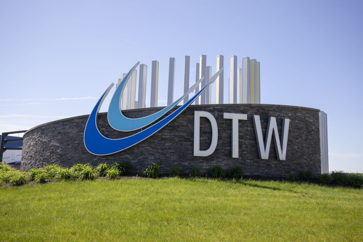 A sign at the entrance of Detroit Metropolitan Airport in Detroit on May 21, 2026. (Bill Pugliano/Getty Images)