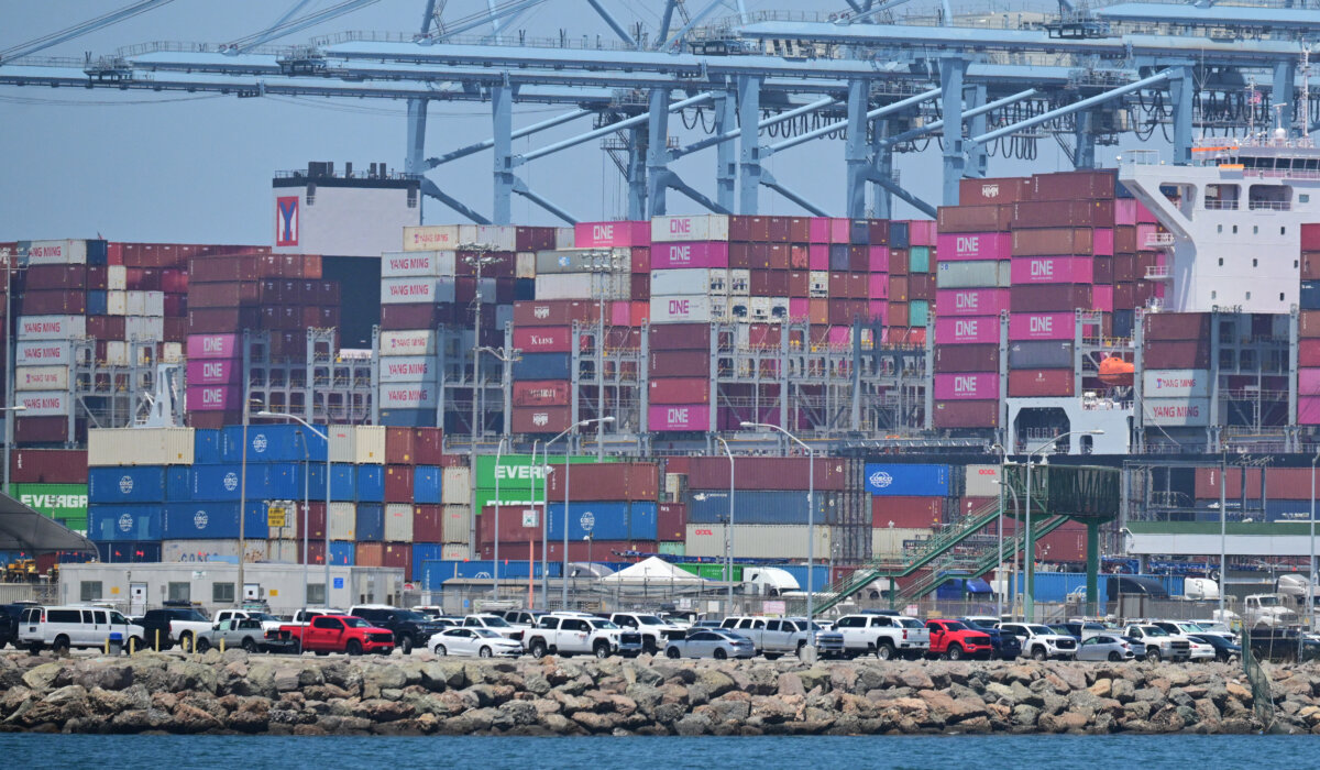 Shipping containers at the Port of Long Beach, the second-busiest container seaport in the United States, in Long Beach, Calif., on July 17, 2026. (Frederic J. Brown/AFP via Getty Images)