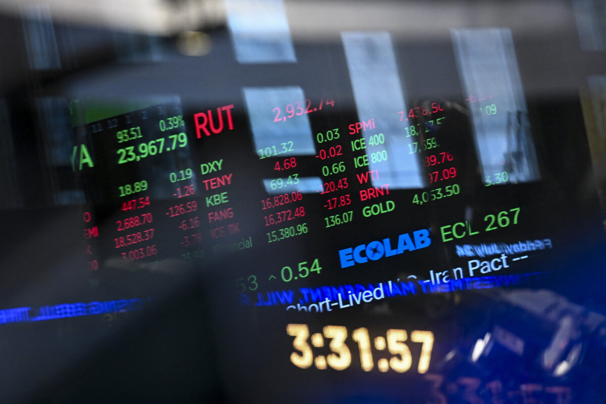 Digital screens display trading numbers on the floor of the New York Stock Exchange on July 24, 2026. (Angela Weiss/AFP via Getty Images)