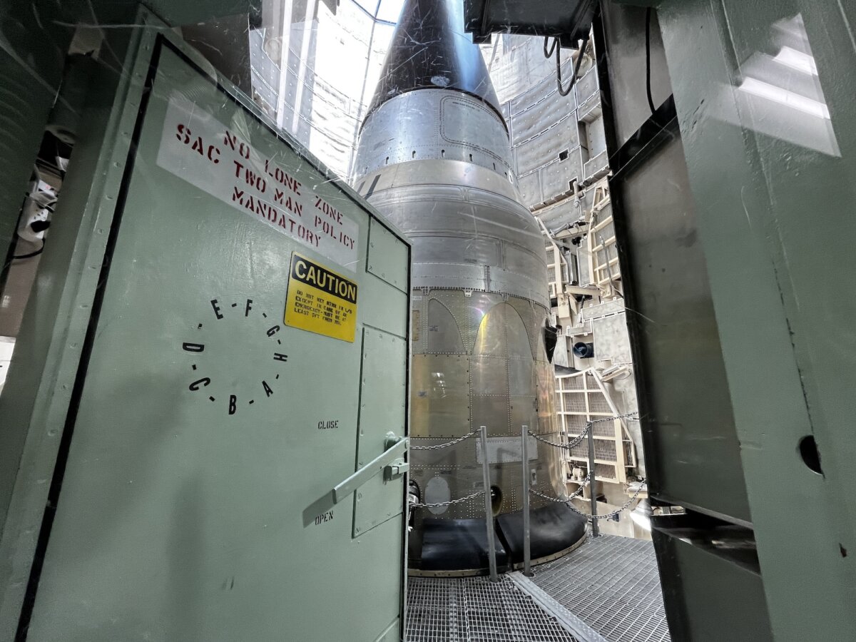 A decommissioned Titan II missile stands ready in its silo at the Titan Missile Museum in Green Valley, Ariz., on July 24, 2026. (Allan Stein/The Epoch Times)