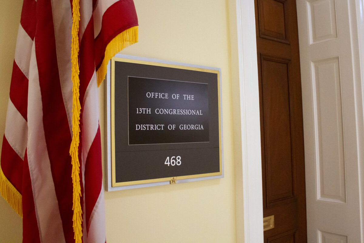 A sign in the Cannon House Office Building on Capitol Hill on July 20, 2026. (AP Photo/Tallulah Brown Van Zee)