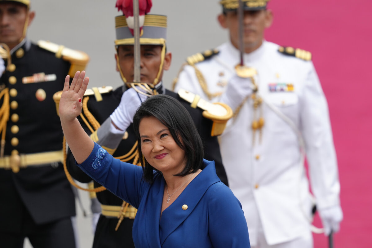 President-elect Keiko Fujimori arrives at Congress before her inauguration in Lima, Peru, on July 28, 2026. (Miguel Paredes/AP Photo)