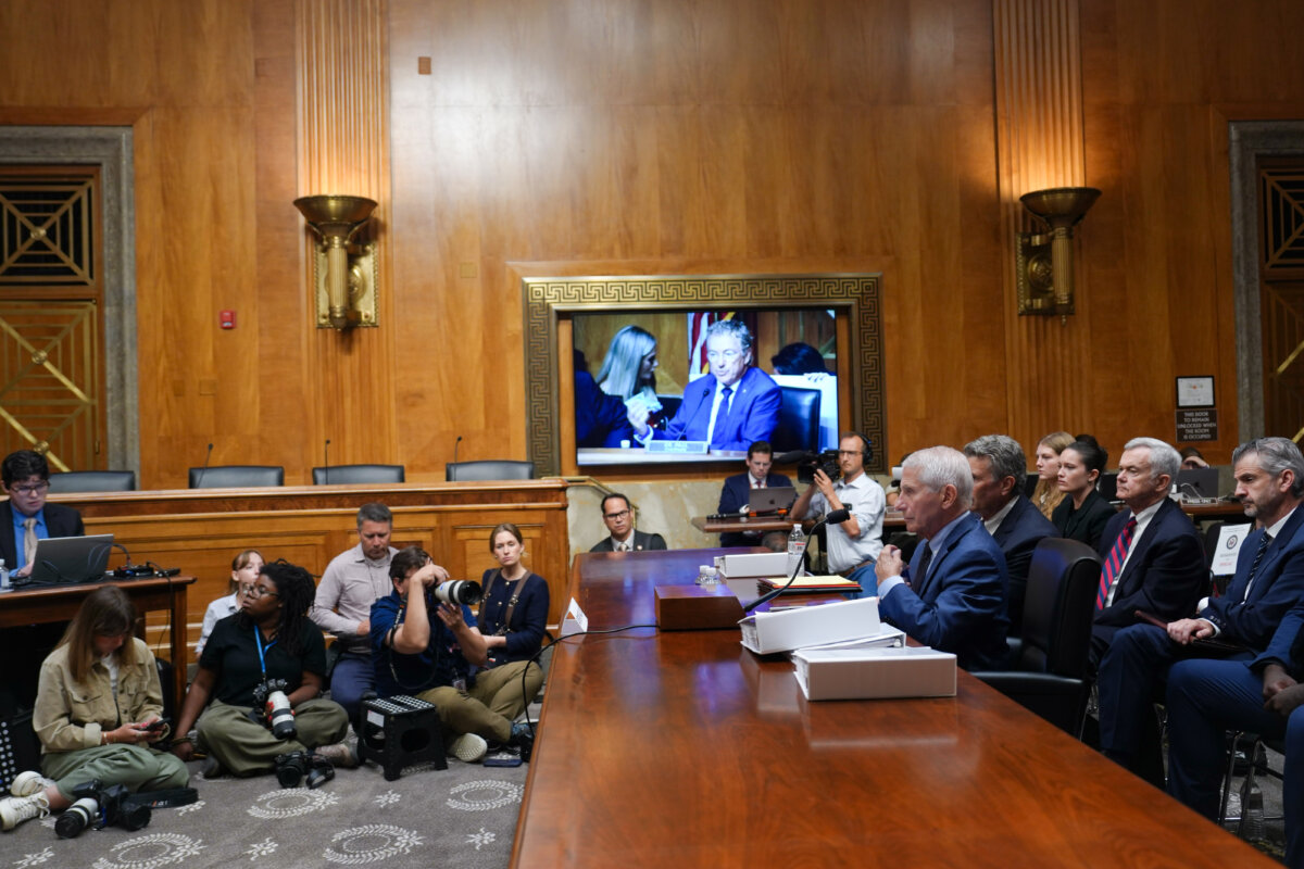 Dr. Anthony Fauci, former director of the National Institute of Allergy and Infectious Diseases at the National Institutes of Health, testifies before the Senate Committee on Homeland Security and Governmental Affairs in Washington on July 29, 2026. (Madalina Kilroy/The Epoch Times)