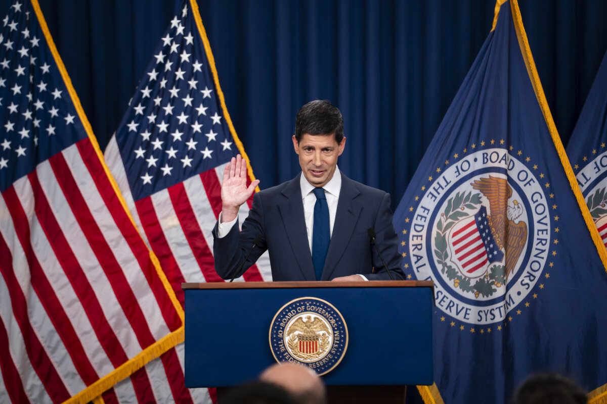 Federal Reserve Chairman Kevin Warsh speaks during a press conference in Washington on July 29, 2026. (Madalina Kilroy/The Epoch Times)