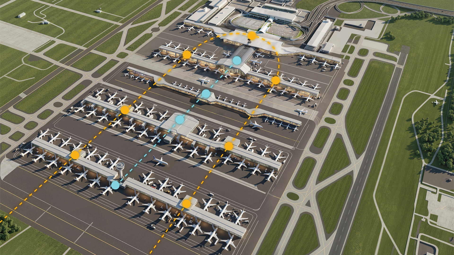 Washington Dulles Transformation - Conceptual Rendering -Southeast Birdseye - July 2026