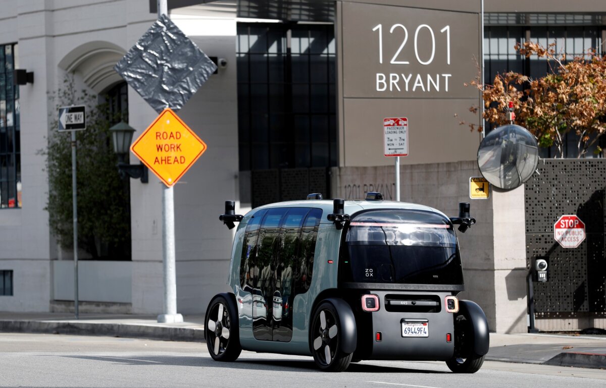A Zoox robotaxi is seen driving in San Francisco, Calif., on Nov. 19, 2025. (Justin Sullivan/Getty Images)