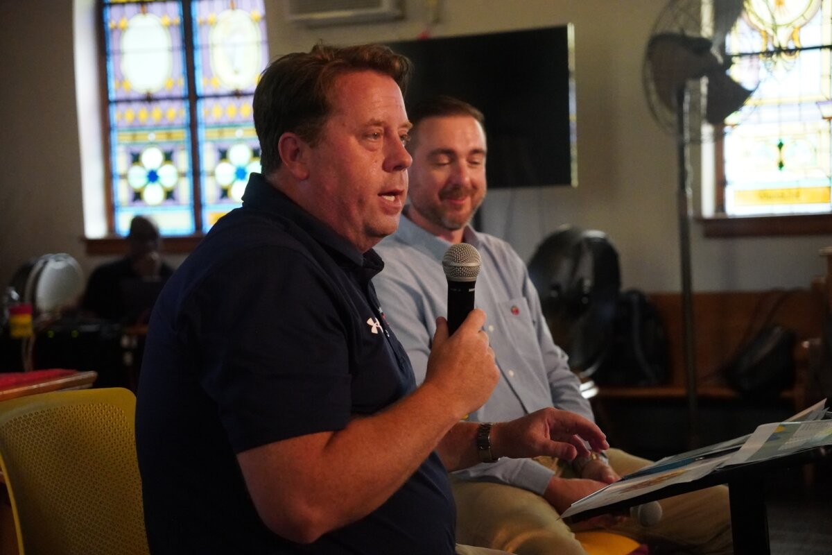 Regional Food Bank CEO Tom Nardacci speaks at the African Methodist Episcopal Zion Church of Newburgh in Newburgh, N.Y., on July 28, 2026. (Oliver Mantyk/The Epoch Times)