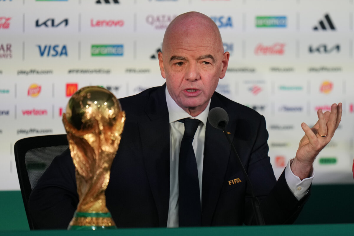 FIFA President Gianni Infantino speaks during a news conference in Mexico City, on June 10, 2026. (AP Photo/Eduardo Verdugo)
