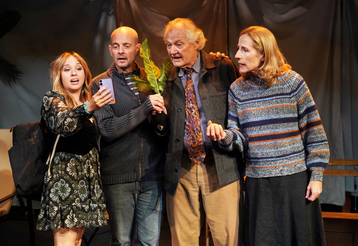 (L–R) Natalie Lander, Jonathan Slavin, Andy Robinson, and Liza Seneca star in "Sukkot." (Carol Rosegg)