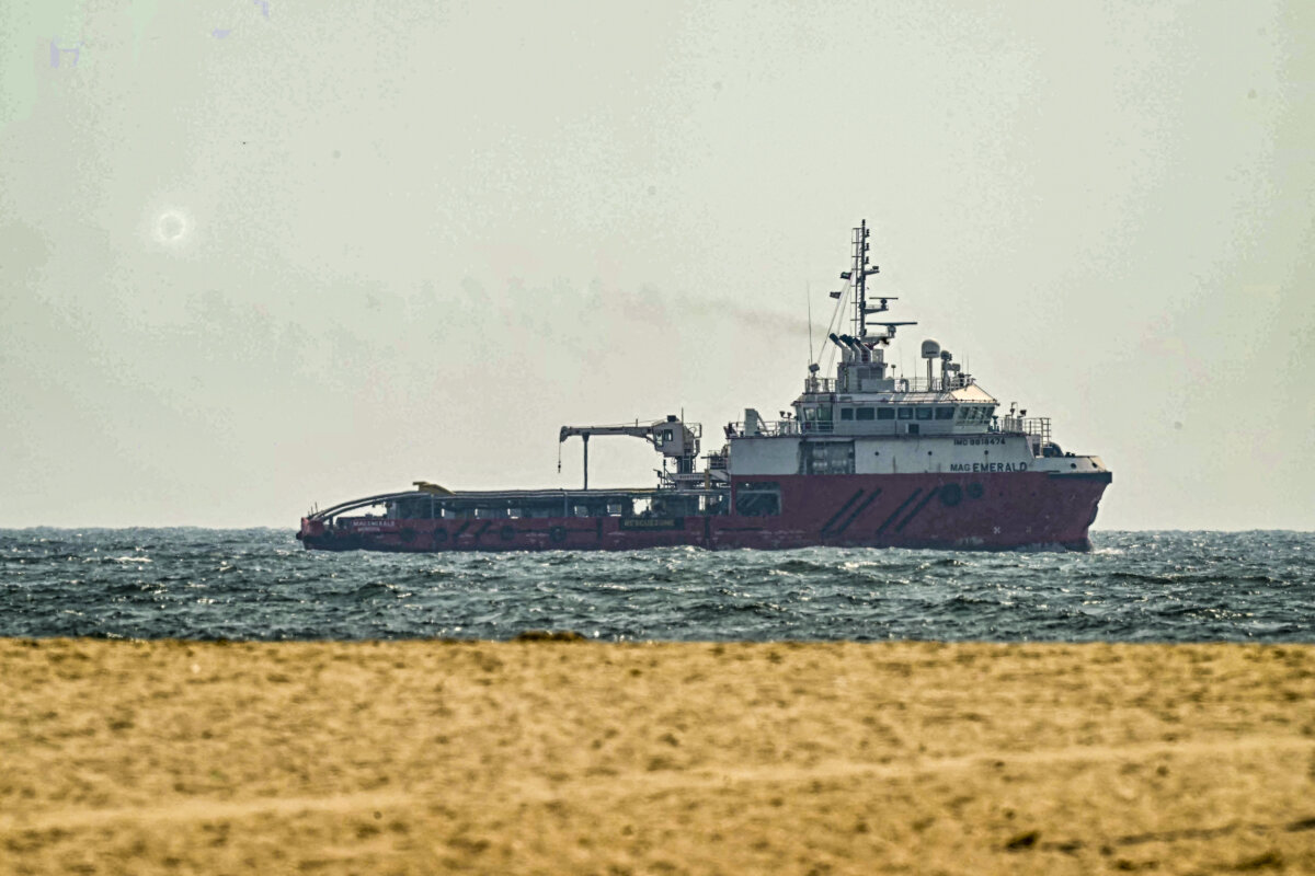 A ship sails off the coast of Ajman, United Arab Emirates, on July 10, 2026. (AFP via Getty Images)