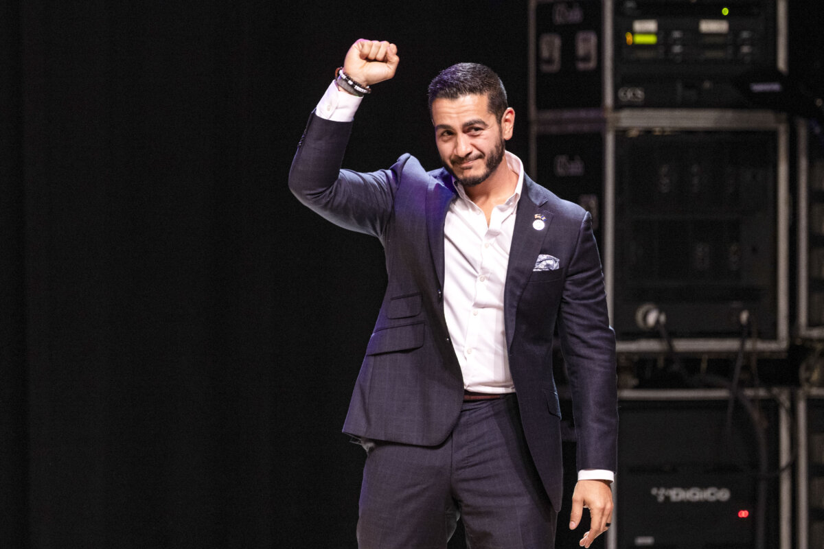 Democratic candidate for U.S. Senate Abdul El-Sayed speaks to supporters at an election-night rally at the Majestic Theatre in Detroit on Aug. 4, 2026. (Scott Olson/Getty Images)
