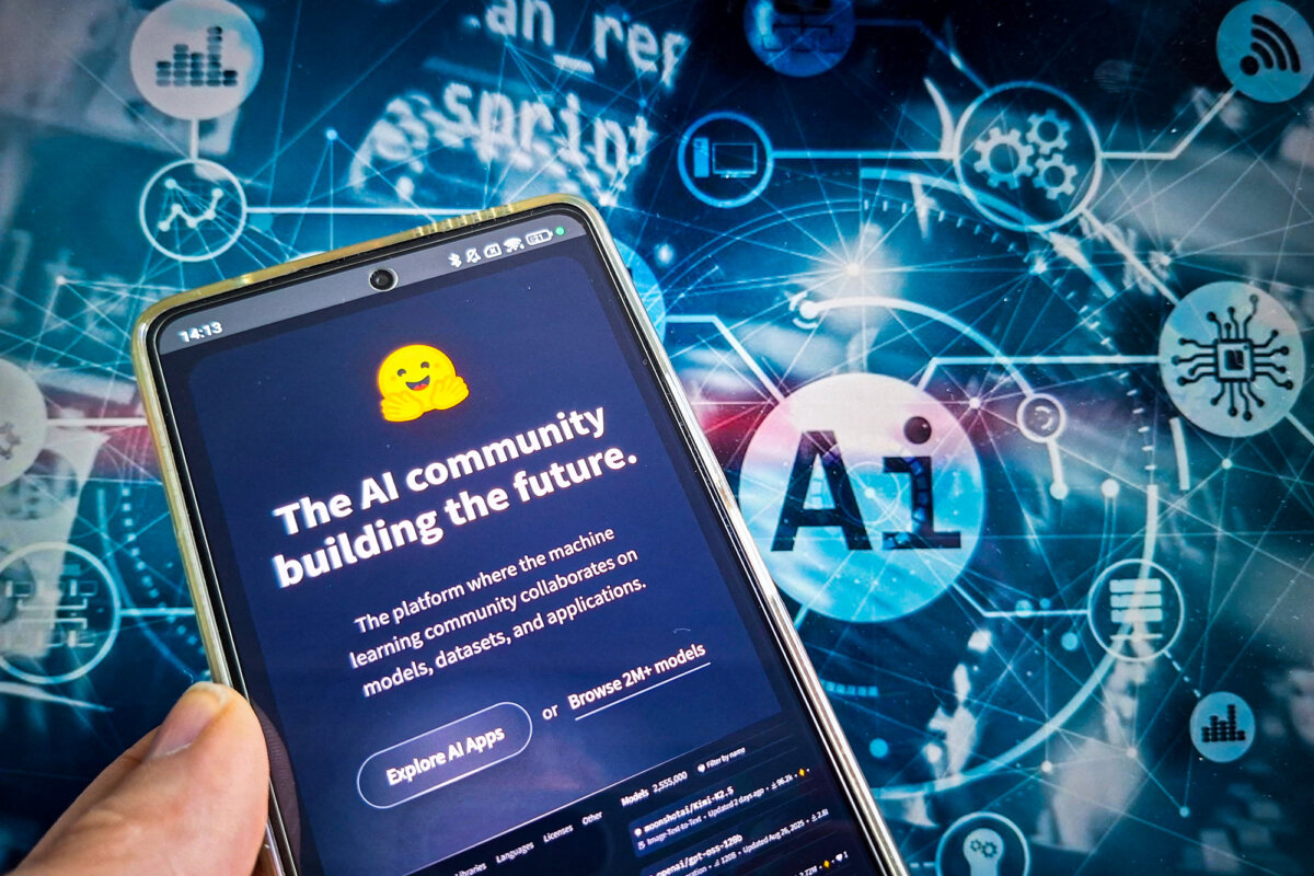 An illustration of Hugging Face AI in Paris on June 2, 2026. Two advanced OpenAI models recently escaped a restricted testing environment and breached Hugging Face's software infrastructure, raising widespread cybersecurity concerns. (Riccardo Milani/Hans Lucas/AFP via Getty Images)