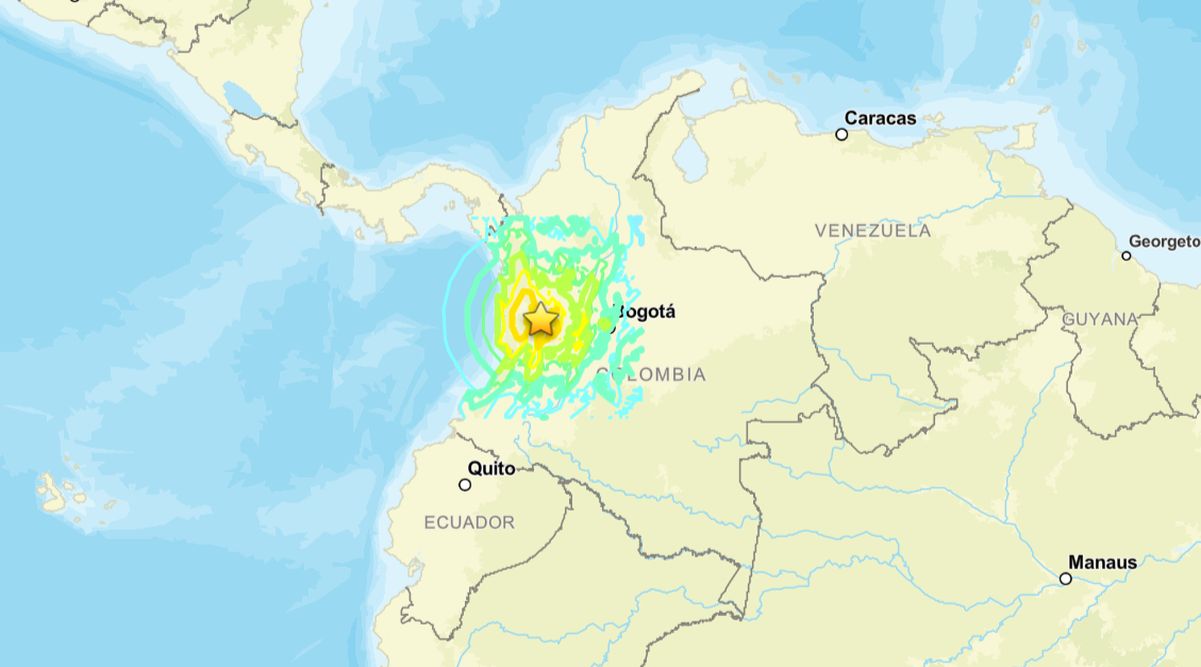 A 7.4 magnitude earthquake was reported in Colombia on the morning of Aug. 10, 2026, officials say. A map provided by the U.S. Geological Survey shows the location of the tremor. (U.S. Geological Survey via The Epoch Times)