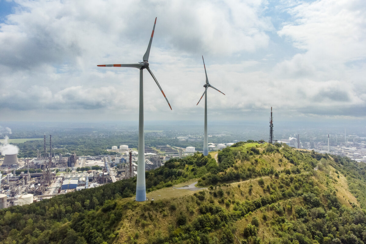 Wind turbines in Gelsenkirchen, Germany, on July 28, 2023. (Mihut Savu/The Epoch Times)