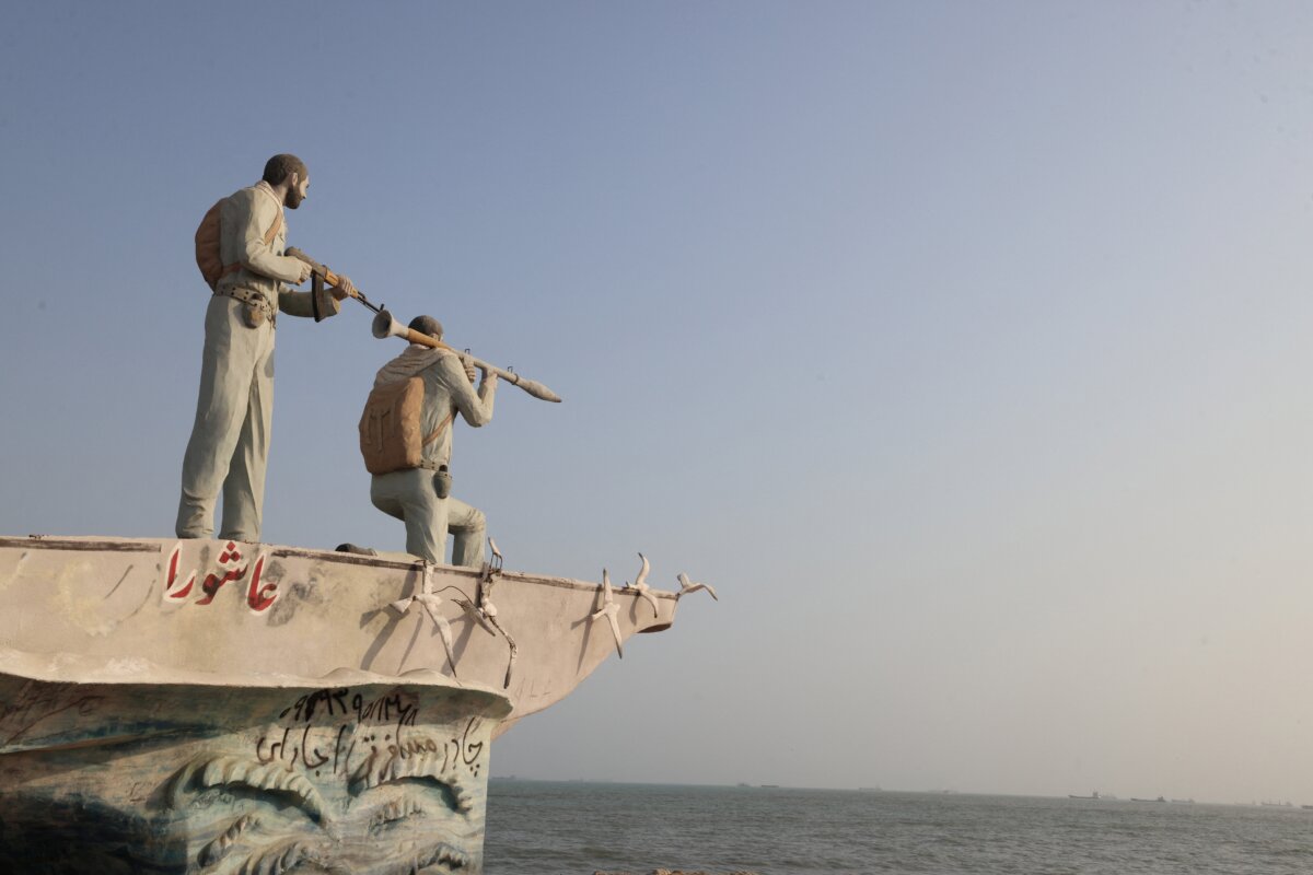 A sculpture overlooking the Strait of Hormuz is seen along the seafront in the port city of Bandar Abbas, in southern Iran, on Aug. 10, 2026. (Atta Kenare/AFP via Getty Images)
