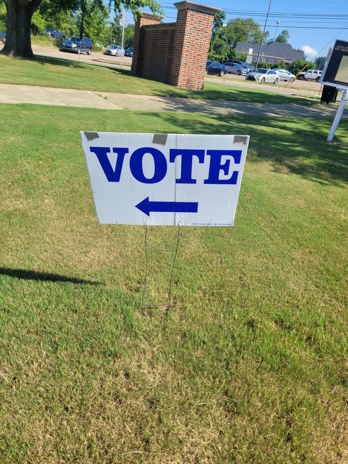 A voting sign outside a polling station on the Alabama State University campus in Montgomery on Aug. 11, 2026. (Stacy Robinson/The Epoch Times)