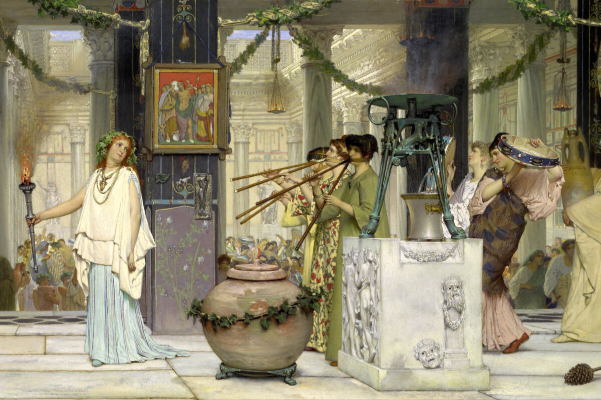 A detail of "The Vintage Festival," 1871, by Lawrence Alma-Tadema. The artist's vivid recreations of daily life from ancient Rome and Greece are expressed in his paintings' archaeological realism and historical accuracy. National Gallery of Victoria, Australia. (Public Domain)