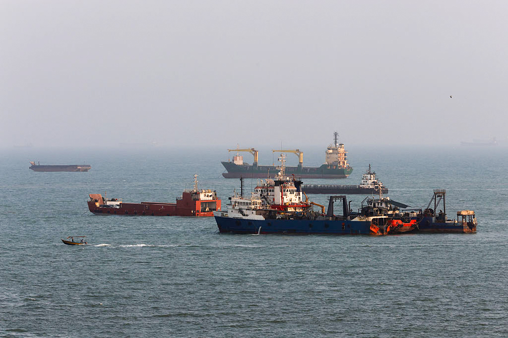 Ships anchored in the Strait of Hormuz off the coast of Bandar Abbas, Iran, on Aug. 10, 2026. (Ali Saeedi/Getty Images)