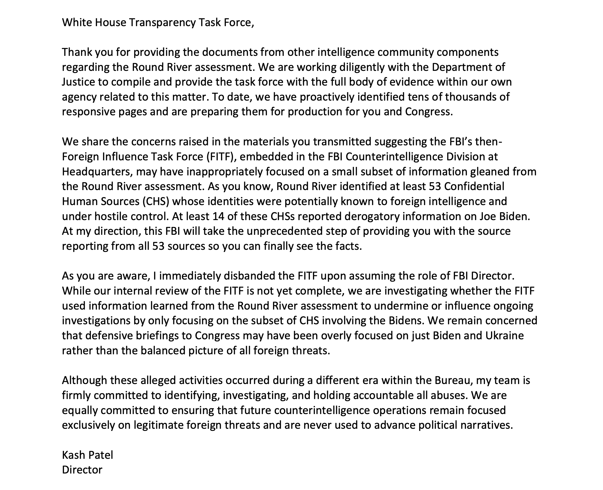 FBI Letter Round River