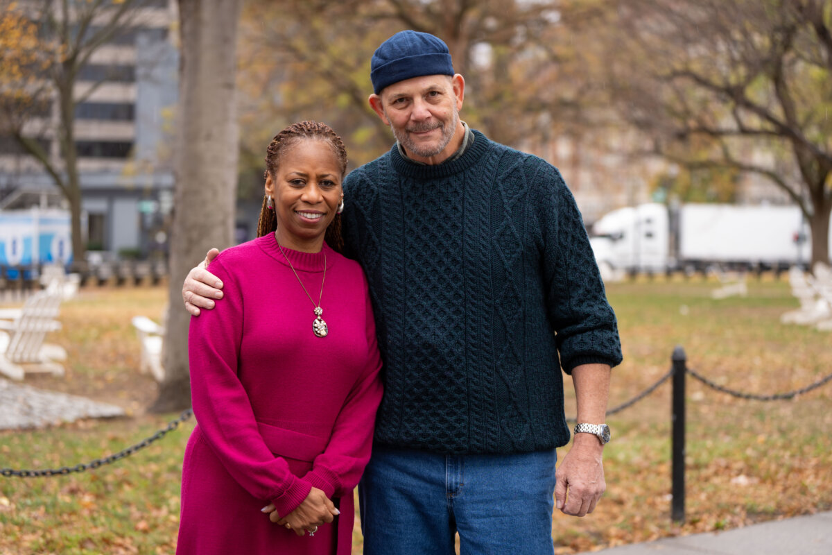 Lt. Col. Marilyn Wills (L) and Cmdr. Craig Powell, who both worked at the Pentagon during the 9/11 attacks. Powell saved Wills by catching her and others from a window as they jumped out of the Pentagon. (National Geographic/Virginia Sherwood)