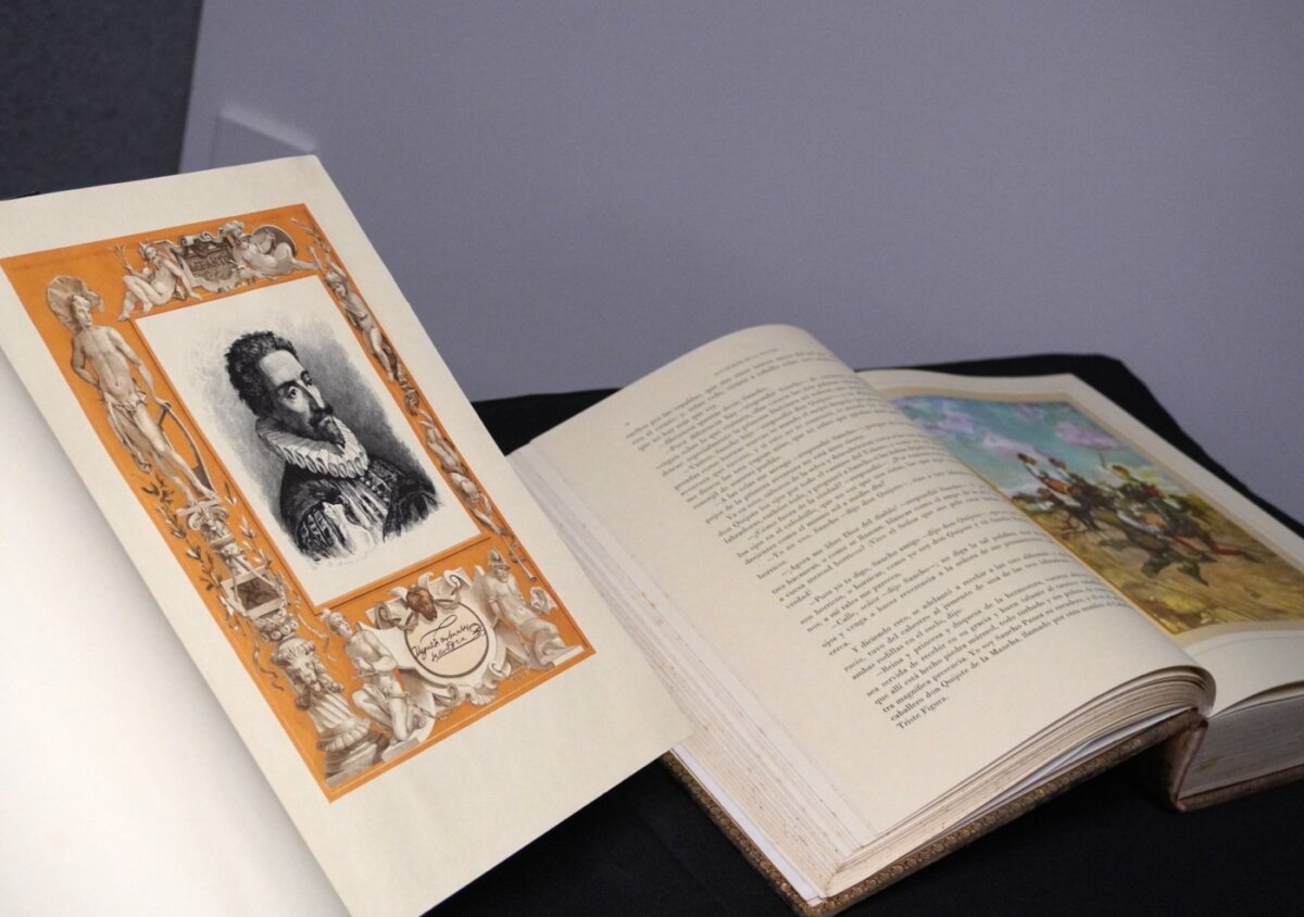 Replicas of Miguel de Cervantes' original "Don Quixote" published in two parts in 1605 and 1615, on display at the Instituto Cervantes in Melbourne, Australia on Aug. 13, 2026. (Courtesy of Minh Anh)