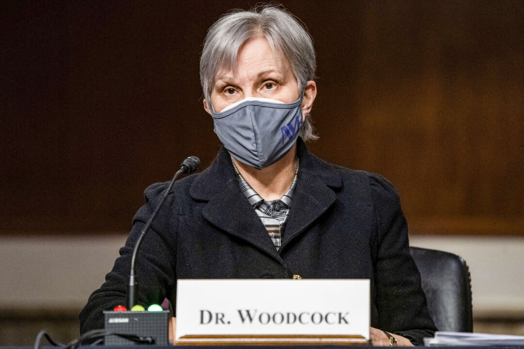 Acting commissioner of the Food and Drug Administration Dr. Janet Woodcock testifies during the Senate Health, Education, Labor and Pensions Committee hearing on "the federal response to new Covid-19 variants" on Capitol Hill in Washington, on January 11, 2022. (Shawn Thew / POOL / AFP via Getty Images)