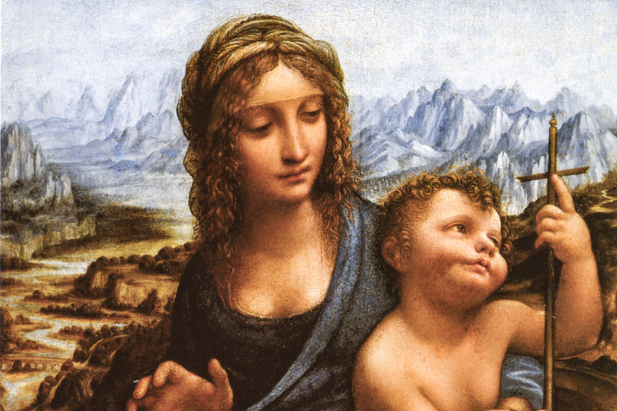 A detail of "Madonna of the Yarnwinder (The Lansdowne Madonna)," circa 1501, by Leonardo da Vinci. Oil transferred from walnut panel. Metropolitan Museum of Art, New York City. (Public Domain)