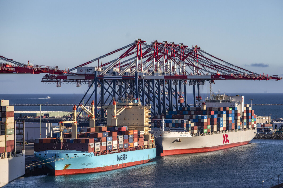 The ships at the Port of Long Beach in Calif., on September 9, 2025. (Apu Gomes/Getty Images)