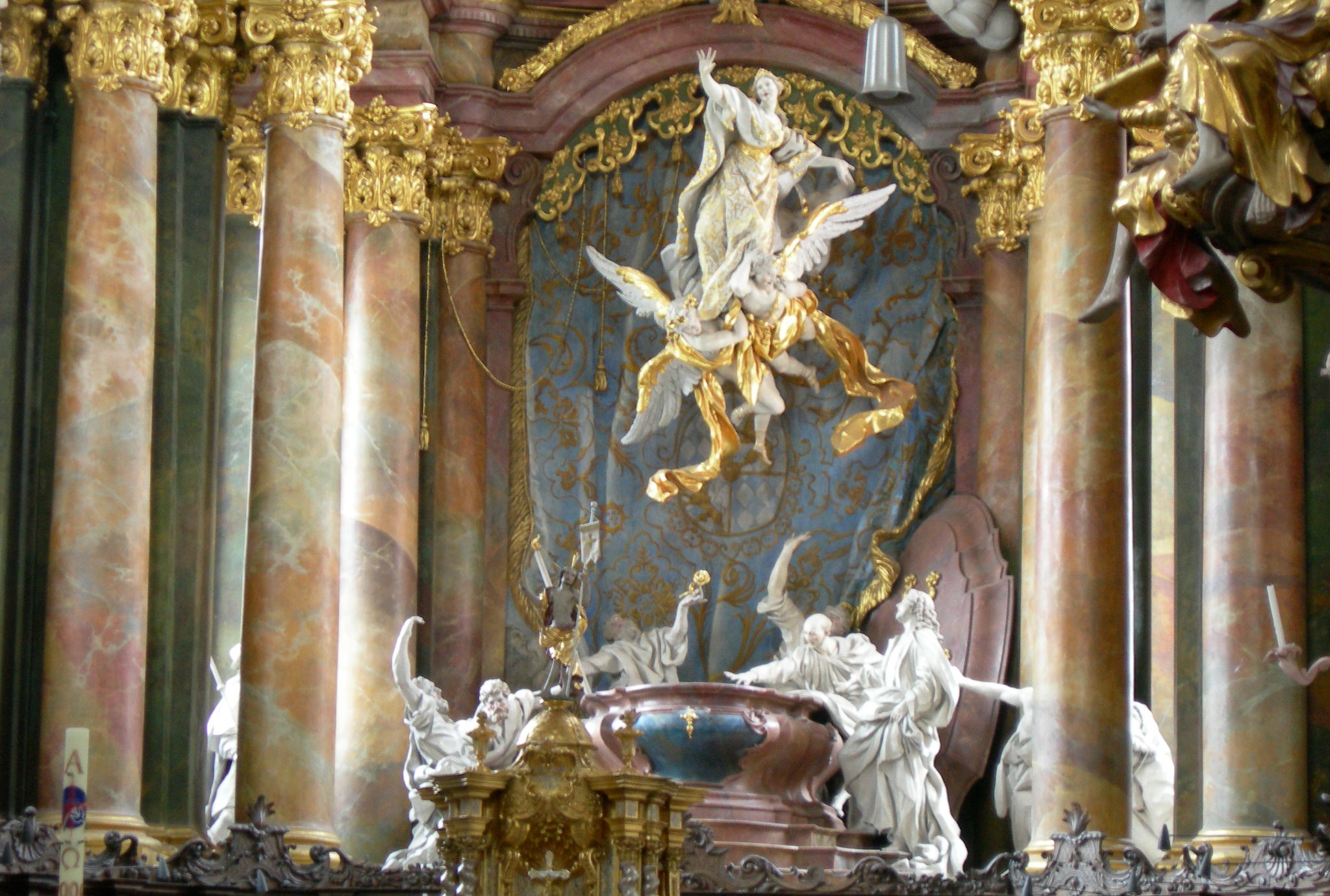 “The Assumption of the Virgin Mary” by Egid Quirin Asam. Abbey Church of the Assumption of the Virgin Mary, Rohr, Lower Bavaria, Germany. Cropped image. (Piflaser/CC BY-SA 3.0)
