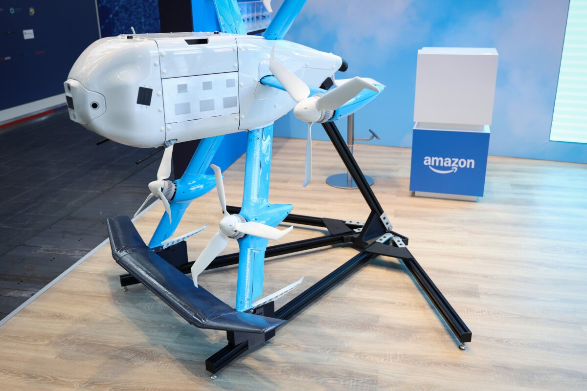 An Amazon Delivery Drone at the XPONENTIAL Europe autonomous systems and robotics trade fair in Dusseldorf, Germany, on March 26, 2026. (Andreas Rentz/Getty Images)