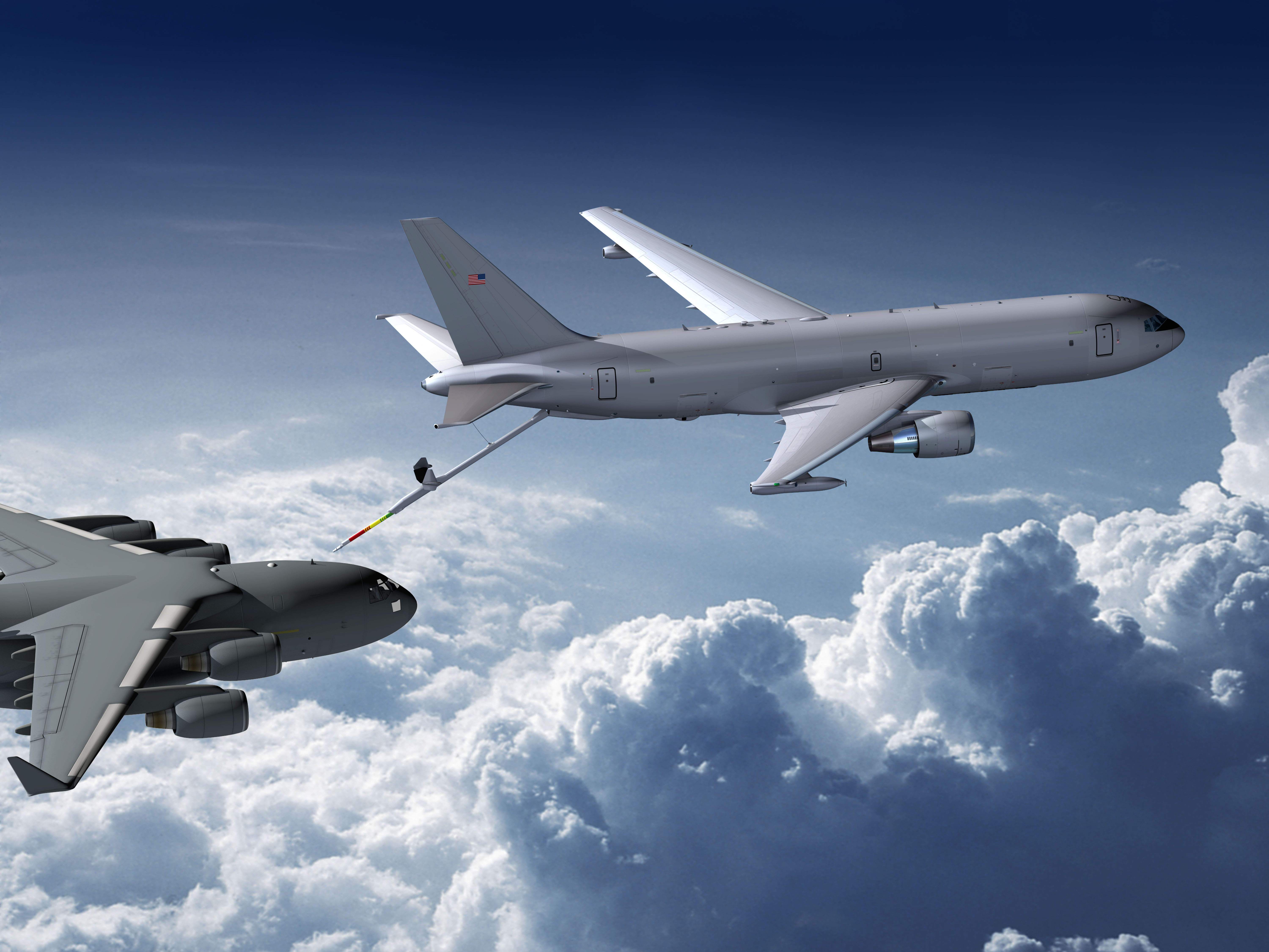 Графическое изображение дозаправки самолета KC-46A в самолете C-17 Galaxy. (Предоставлено ВВС США)