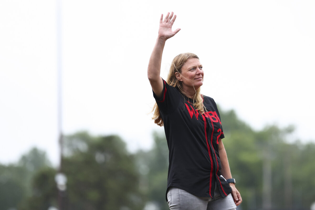 WPBL Commissioner Justine Siegal before the Opening Day game between the New York Heights and Los Angeles Queens at Robin Roberts Stadium in Springfield, Ill., on Aug. 1, 2026. (Jessie Alcheh/Getty Images)