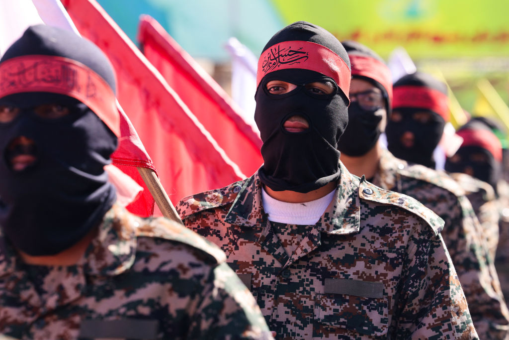 A funeral procession for Islamic Revolutionary Guard Corps members killed in a strike in Syria, in Tehran on April 5, 2024. (Atta Kenare/AFP via Getty Images)