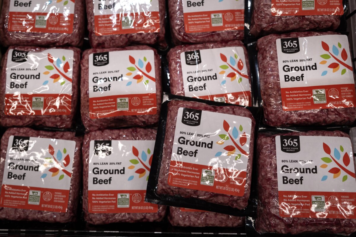 Ground beef is offered for sale at a grocery store in Chicago, Ill., on May 22, 2026. (Scott Olson/Getty Images)