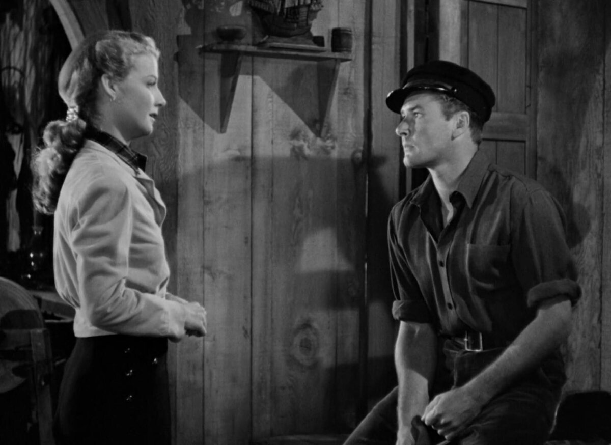 Karen Stensgard (Ann Sheridan) and Gunnar Brogge (Errol Flynn), in "Edge of Darkness." (Warner Bros. Pictures)