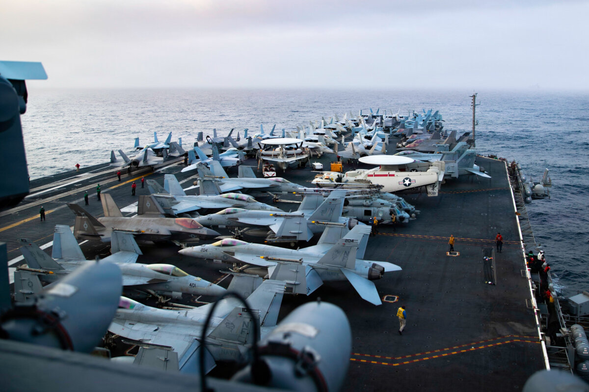 Nimitz-class aircraft carrier USS George Washington conducts routine operations while underway in the Arabian Sea, on Aug. 22, 2026. George Washington is deployed to support maritime security and stability in the Middle East. (U.S. Navy photo)