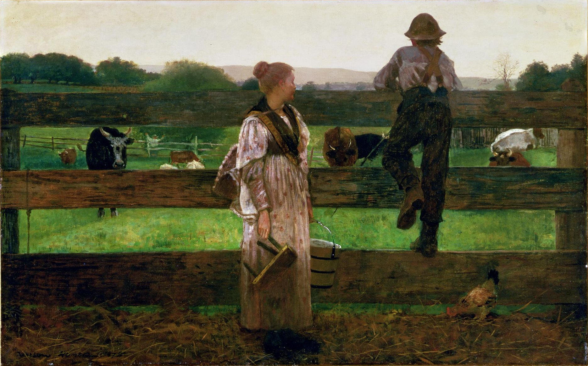 «Время дойки», 1875 год, Уинслоу Хомер. Масло на холсте; 24 х 38 5/16 дюймов. Музей американского искусства «Кристал Бриджес», Бентонвилл, Арканзас. (Общественное достояние)