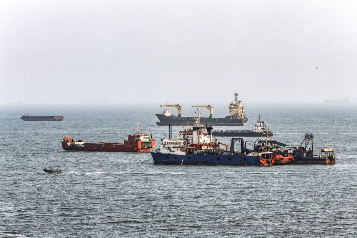 Ships are anchored in the Strait of Hormuz, off the coast of Bandar Abbas, Iran, on Aug. 10, 2026. (Ali Saeedi/Getty Images)