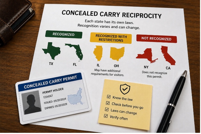 Reciprocity determines whether another jurisdiction recognizes your concealed carry permit. Recognition varies by state and can change over time.
