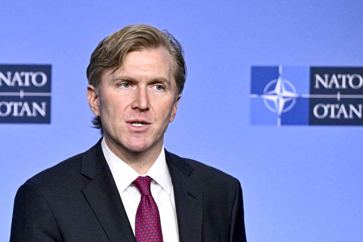 US' Under Secretary of War for Policy, Elbridge Colby addresses a speech as part of a meeting of NATO Ministers of Defence Summit at the NATO headquarters in Brussels, on February 12, 2026. (John Thys / AFP via Getty Images)