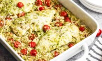 The Easiest One-Pan Pesto Chicken and Rice Bake